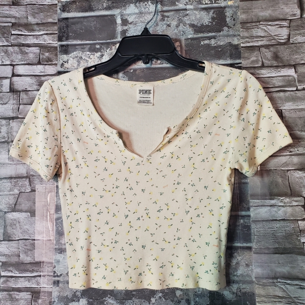 Victoria's Secret Y2K Crop Floral Top Pullover Short Sleeves Size XS Fitted
